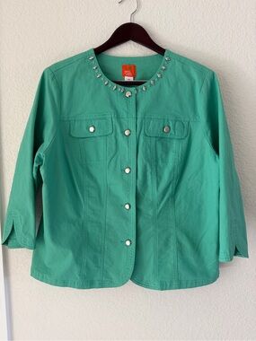 Hearts of Palm Mint Green Embellished Denim Jacket - Size 16W - EUC